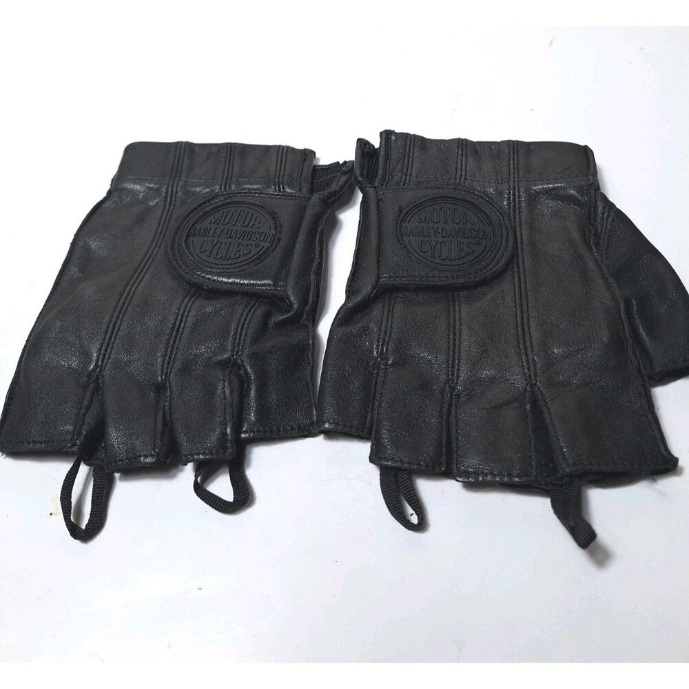 Harley Davidson Fingerless Riding Gloves Men's Small Full Grain Leather Black